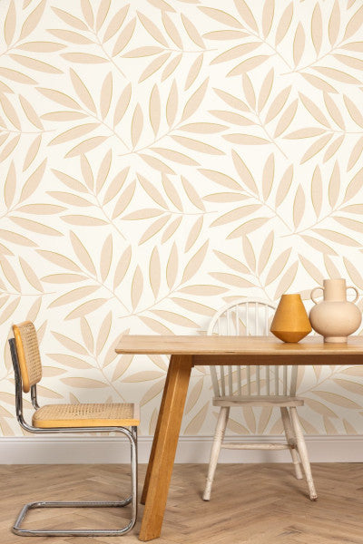 Portee Leaf Wallpaper - Beige Or