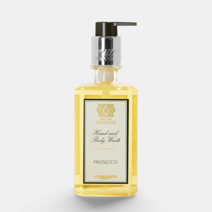 Shop Rescue Spa Prosecco Hand & Body Wash in a clear 10 fl oz bottle with a silver pump dispenser.