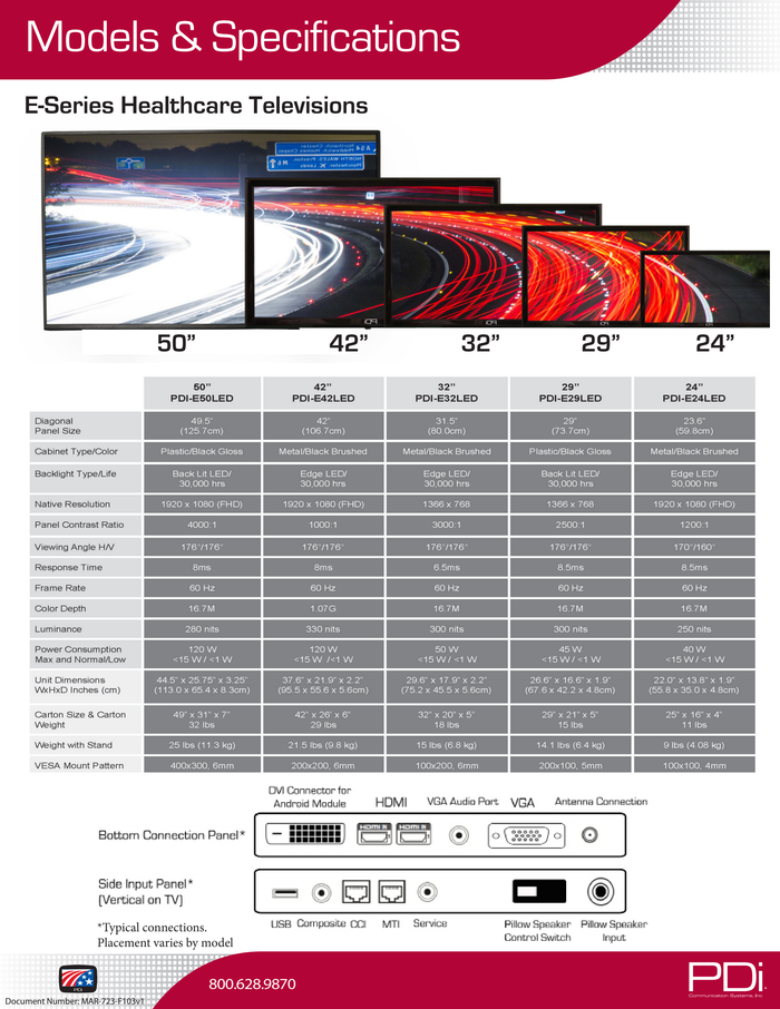 Refurb PDI-E42LEDx-R | 42" E-Series HDTV Hospital Display