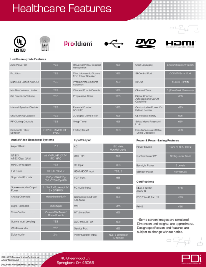 Refurb PDI-E42LEDx-R | 42" E-Series HDTV Hospital Display