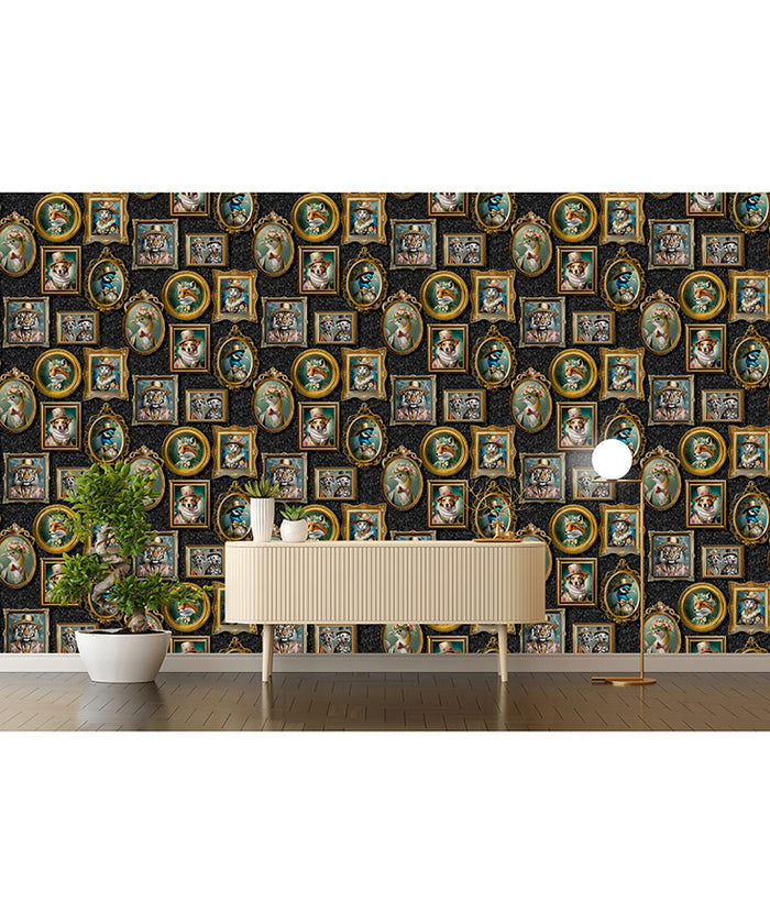 Regal Beasts – Whimsical Animal Wallpaper – Charcoal