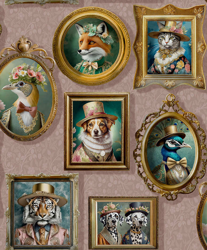 Regal Beasts – Whimsical Animal Wallpaper – Pink