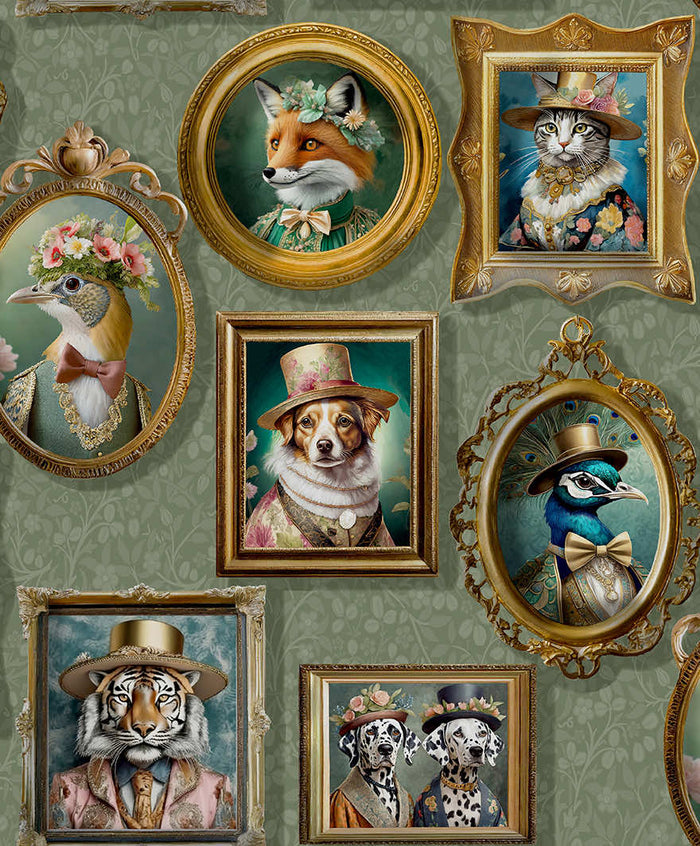 Regal Beasts – Whimsical Animal Wallpaper – Sage