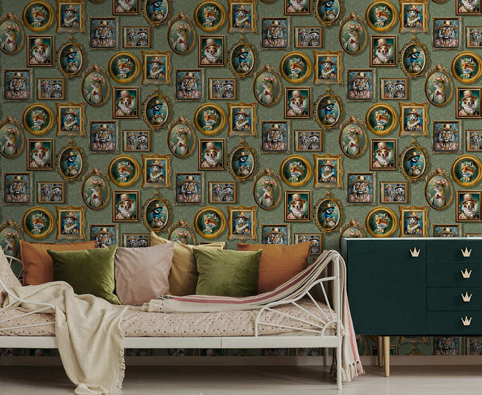 Regal Beasts – Whimsical Animal Wallpaper – Sage