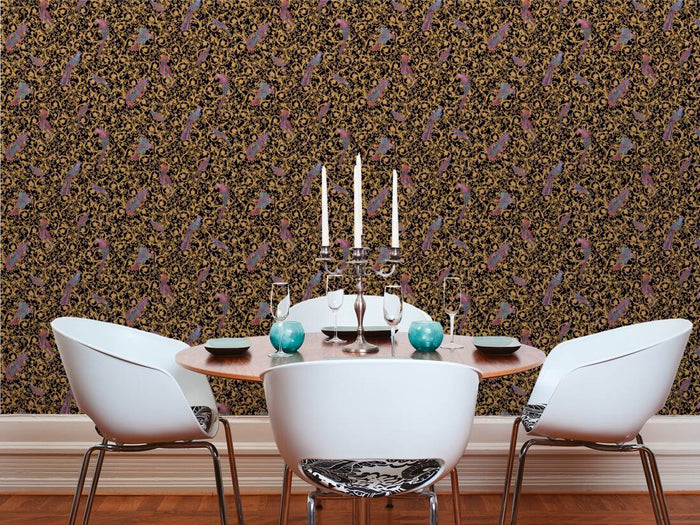 Versace Regal Woodland Wallpaper - Gold - Black