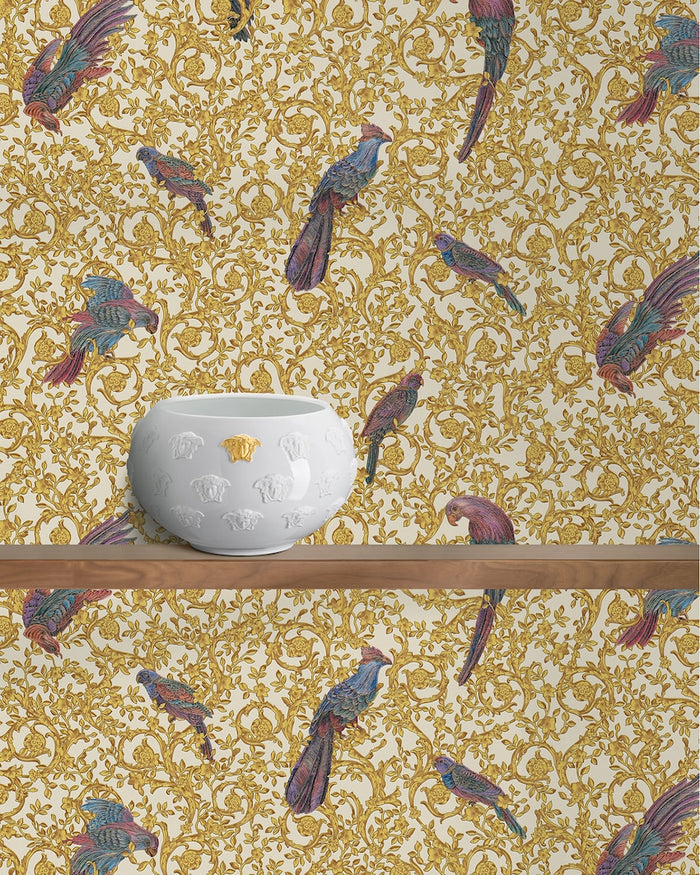 Versace Regal Woodland Wallpaper - Gold - Violet
