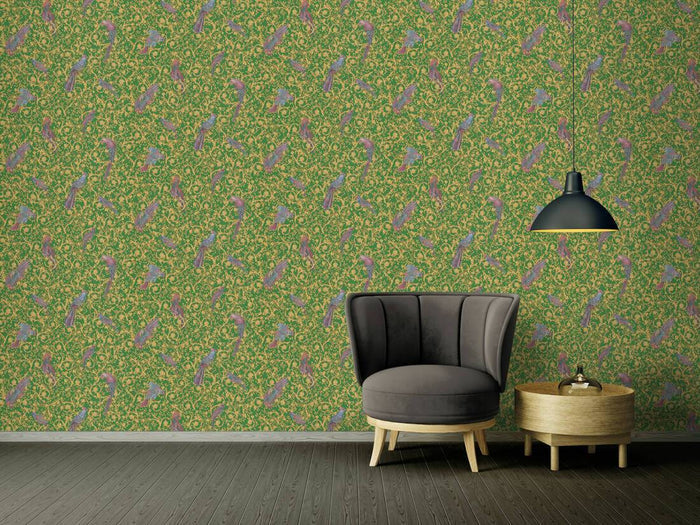 Versace Regal Woodland Wallpaper - Gold/Green
