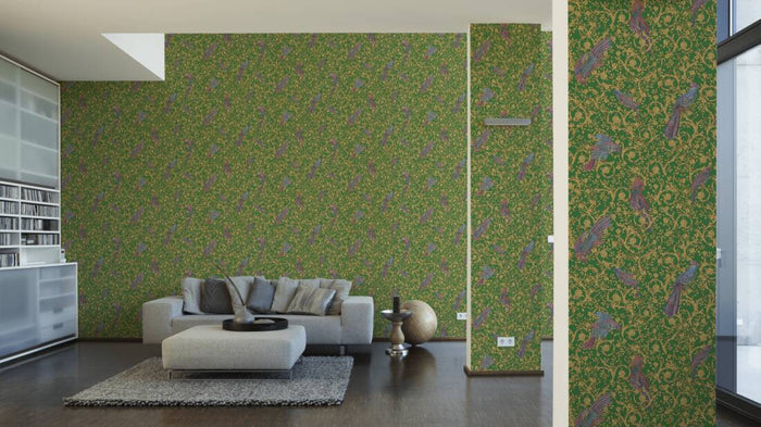Versace Regal Woodland Wallpaper - Gold/Green