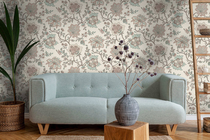 Regan - Artistic Floral Wallpaper - Pink/Teal