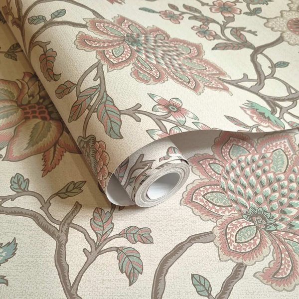 Regan - Artistic Floral Wallpaper - Pink/Teal
