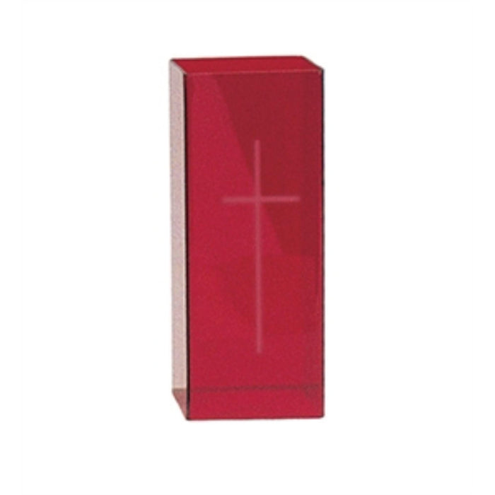 Replacement mortuary glass-ruby with engraved cross used in funeral service operations, from lynch supply