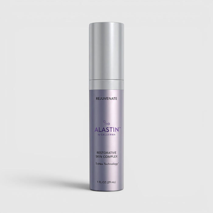Shop Rescue Spa Alastin Restorative Skin Complex peptide serum in a purple bottle for anti-aging and skin volume.