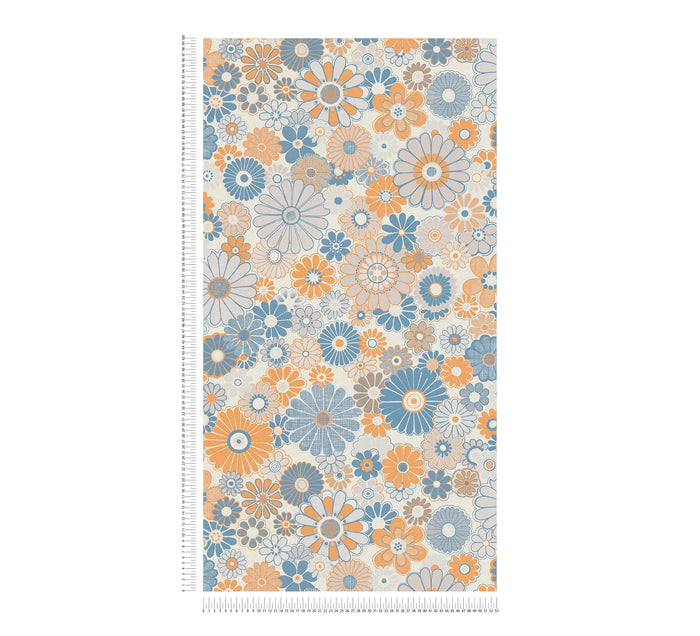 Retro Flowers Wallpaper - Blue