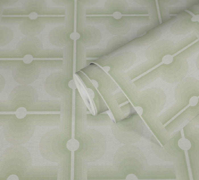 Retro Mesopotamia Wallpaper - Sage Green