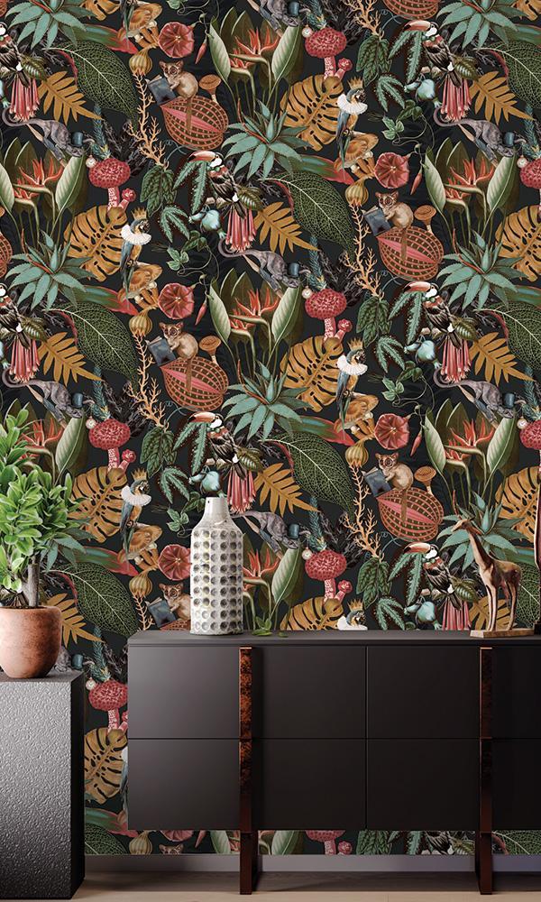Reverie Funky Jungle Wallpaper – Charcoal/Black