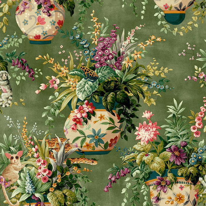 Rivara - Vase and Wildlife Wallpaper - Khaki - Discontinuing