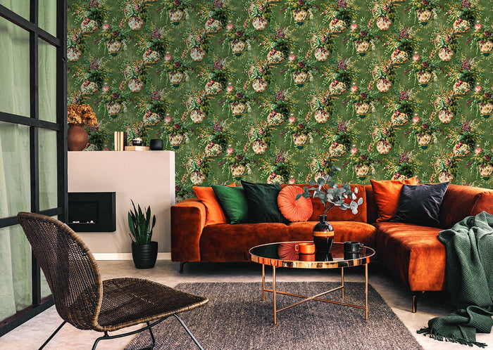 Rivara - Vase and Wildlife Wallpaper - Khaki - Discontinuing