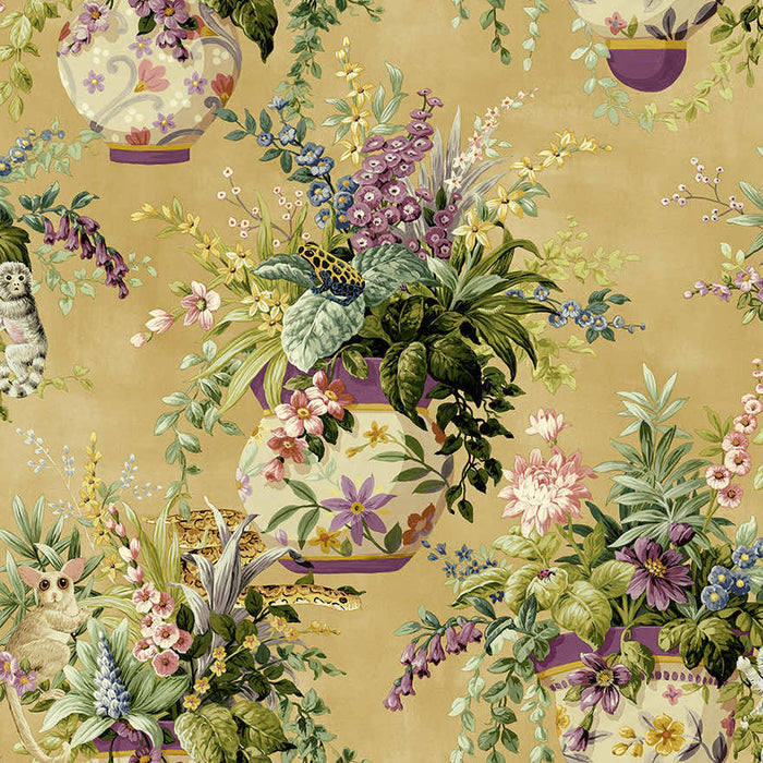Rivara - Vase and Wildlife Wallpaper - Ochre - Discontinuing