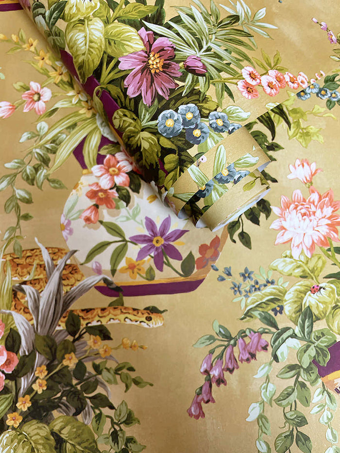 Rivara - Vase and Wildlife Wallpaper - Ochre - Discontinuing