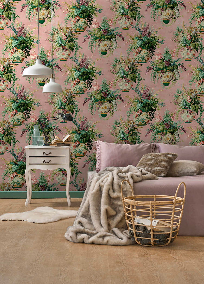 Rivara - Vase and Wildlife Wallpaper - Pink - Discontinuing