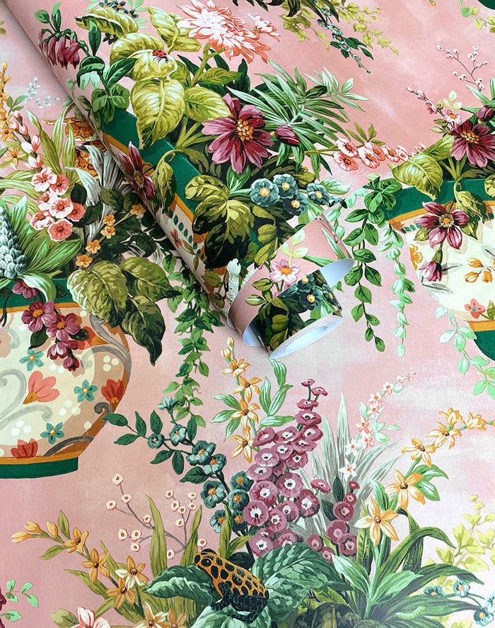 Rivara - Vase and Wildlife Wallpaper - Pink - Discontinuing