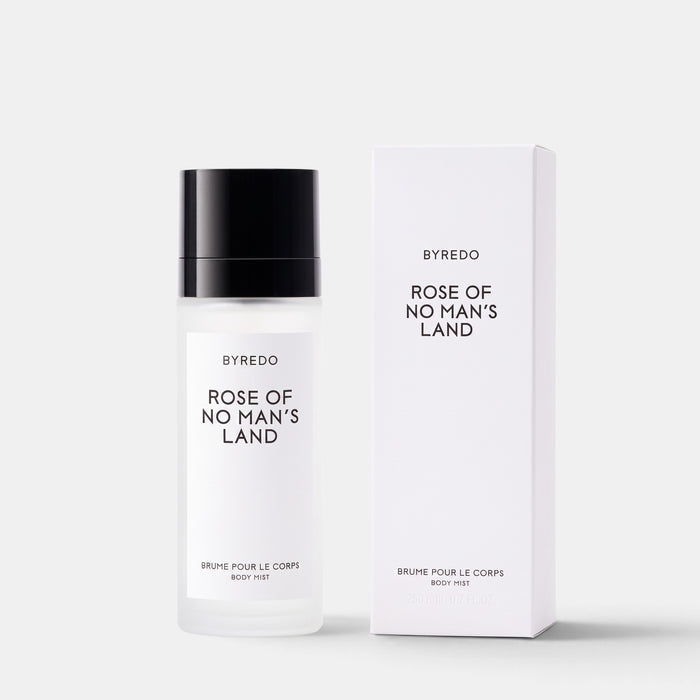 Shop Rescue Spa Byredo Rose of No Man's Land body mist bottle and white packaging box on a neutral background.