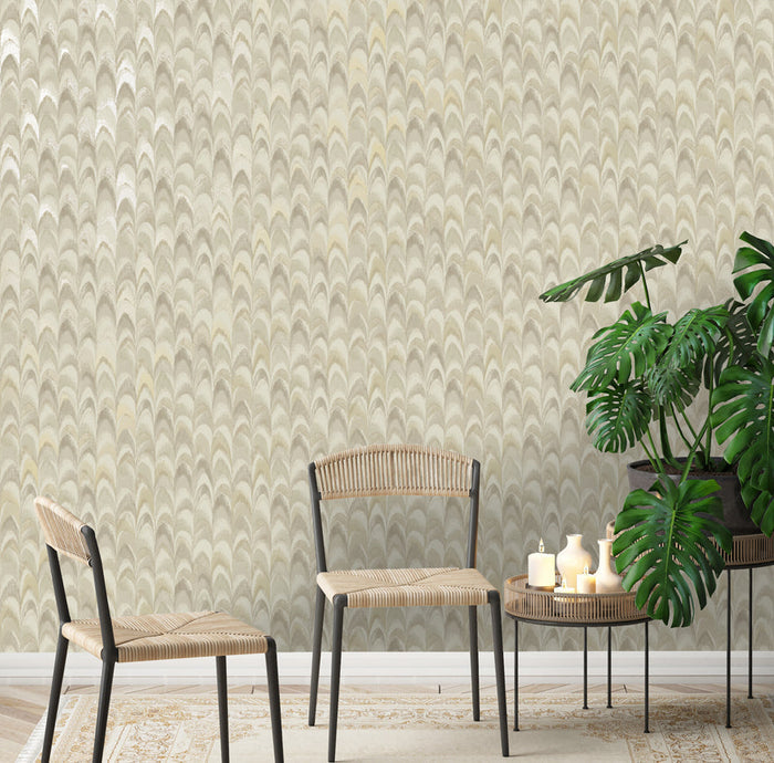 Ruba - Peacock feathers Wallpaper - Beige/Cream - LAST  ROLL