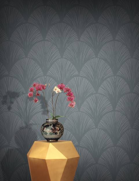 Sample - Orchid Scales Wallpaper - Misty Grey