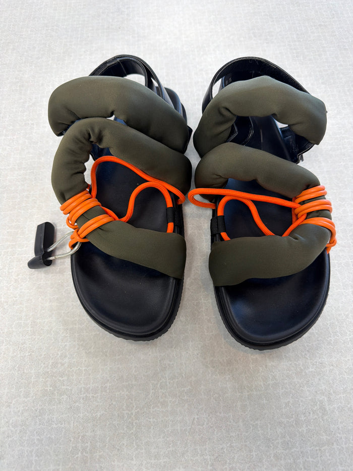 Sandals Flats By Azalea Wang In Green & Orange, Size:8.5