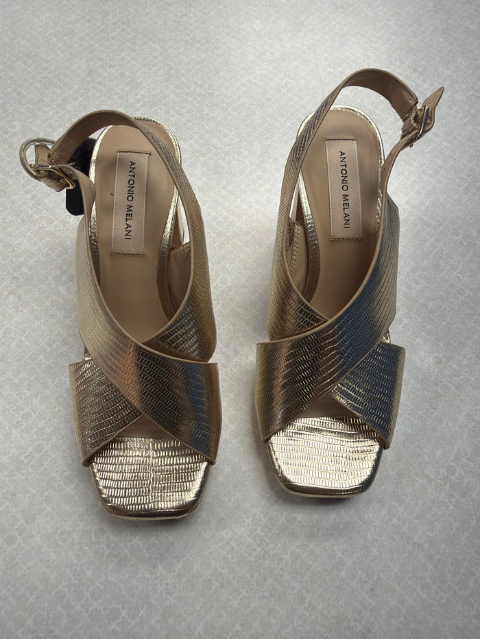 Sandals Heels Block By Antonio Melani In Gold, Size:5.5