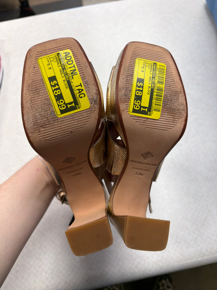 Sandals Heels Block By Antonio Melani In Gold, Size:5.5