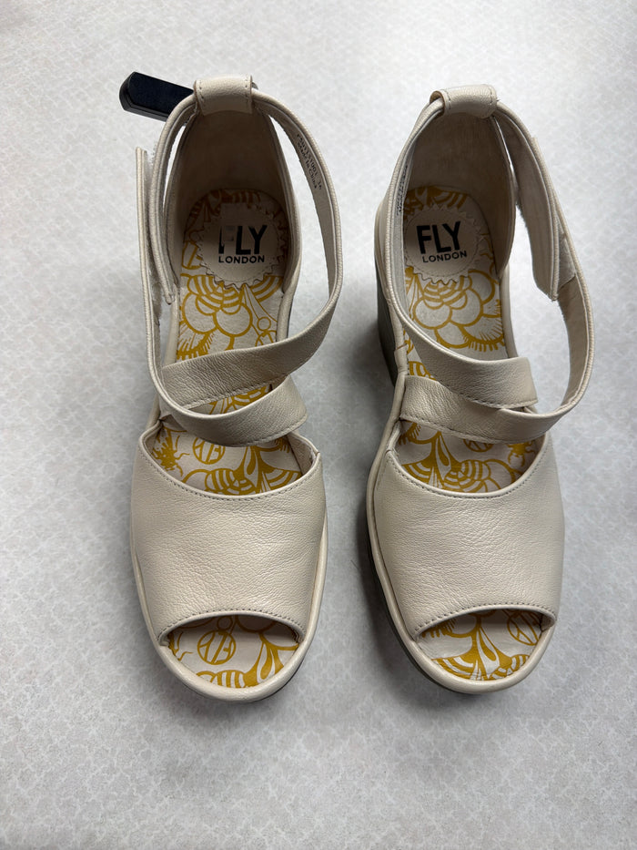 Sandals Heels Wedge By Fly London In Cream, Size:6