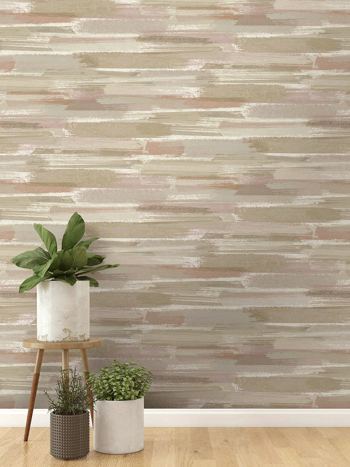 Sasso - Brush Marks Wallpaper - Beige/Coral