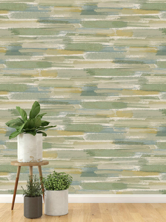 Sasso - Brush Marks Wallpaper - Green/Yellow