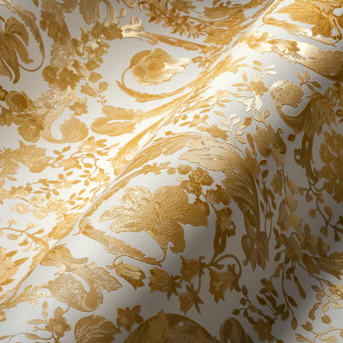Versace Satin Wallpaper - Cream/Gold