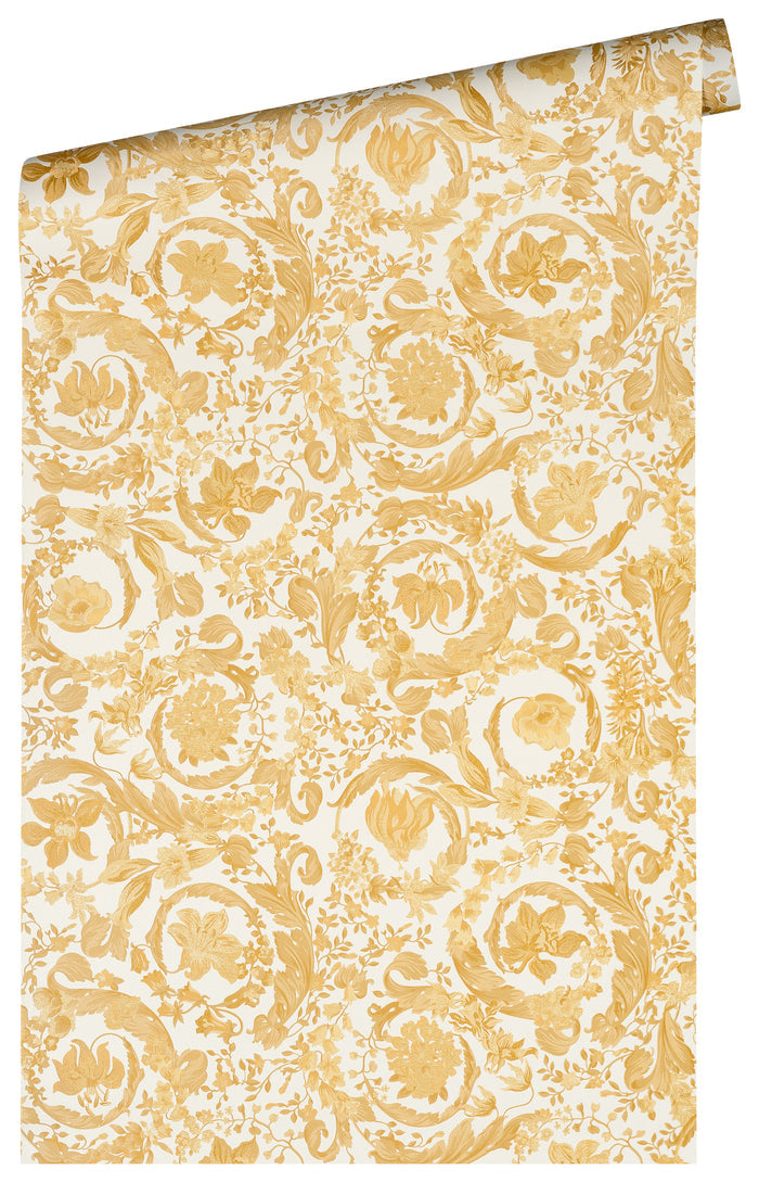 Versace Satin Wallpaper - Cream/Gold