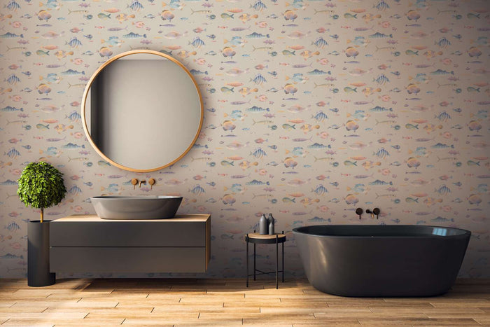 School's Out Fish Wallpaper - Beige