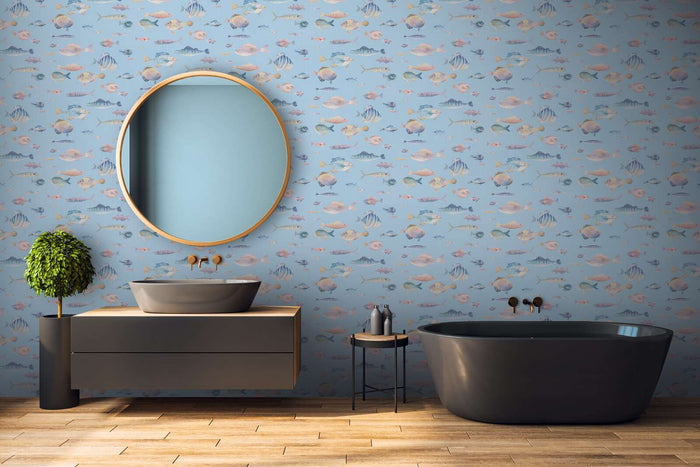 School's Out Fish Wallpaper - Blue