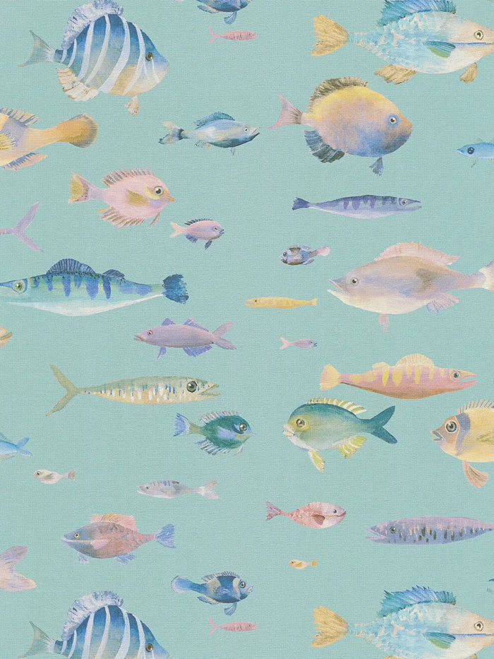 School's Out Fish Wallpaper - Teal