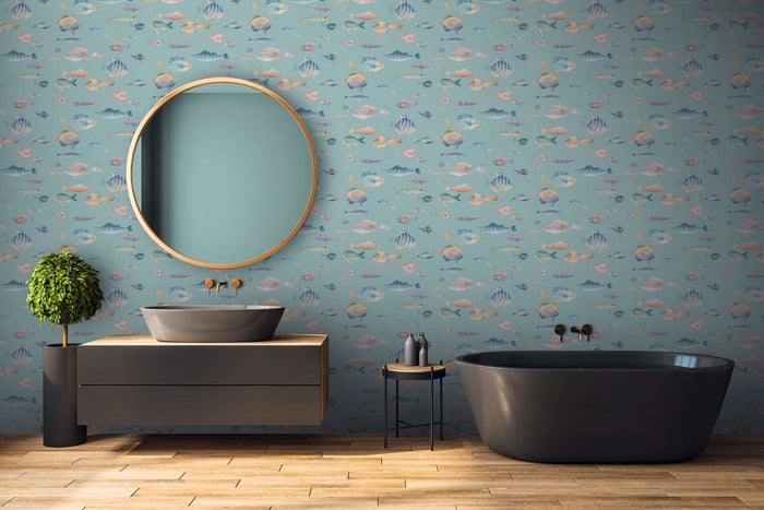 School's Out Fish Wallpaper - Teal