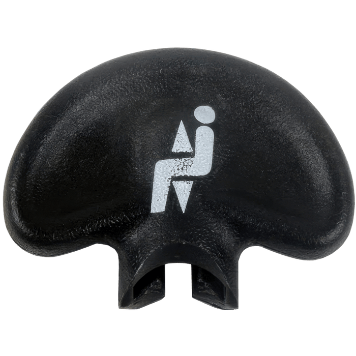 Herman Miller Aeron Classic seat height adjustment button knob, black, close-up