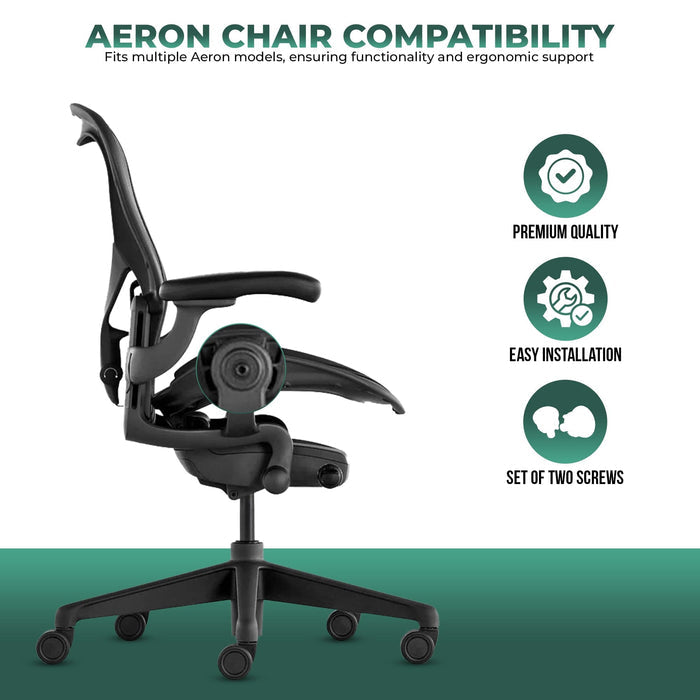 Herman Miller Aeron chair side view highlighting seat hip pivot bolt screws, premium replacement parts from Office Logix Shop.