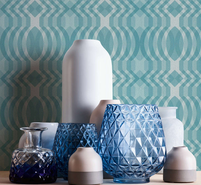 Seeing Double Retro Wallpaper - Blue