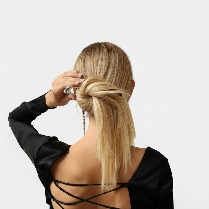 Shop Rescue Spa Selene Glossy Hair Pin in rhodium-plated brass, a sleek accessory for updos.
