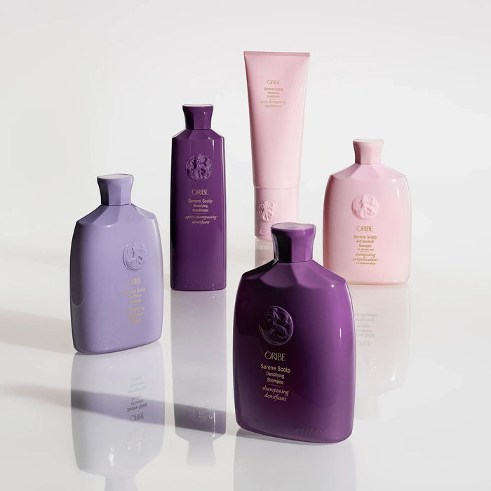 Shop Rescue Spa Oribe Serene Scalp Anti-Dandruff Shampoo in purple bottle with salicylic acid to relieve itchy scalp.