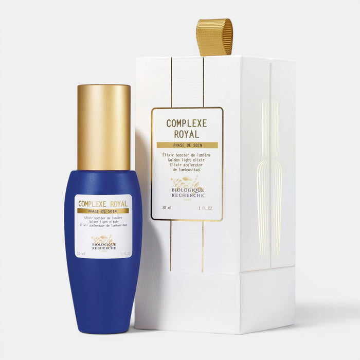 Shop Rescue Spa Biologique Recherche Complexe Royal nourishing face serum in a blue bottle with its white gift box.