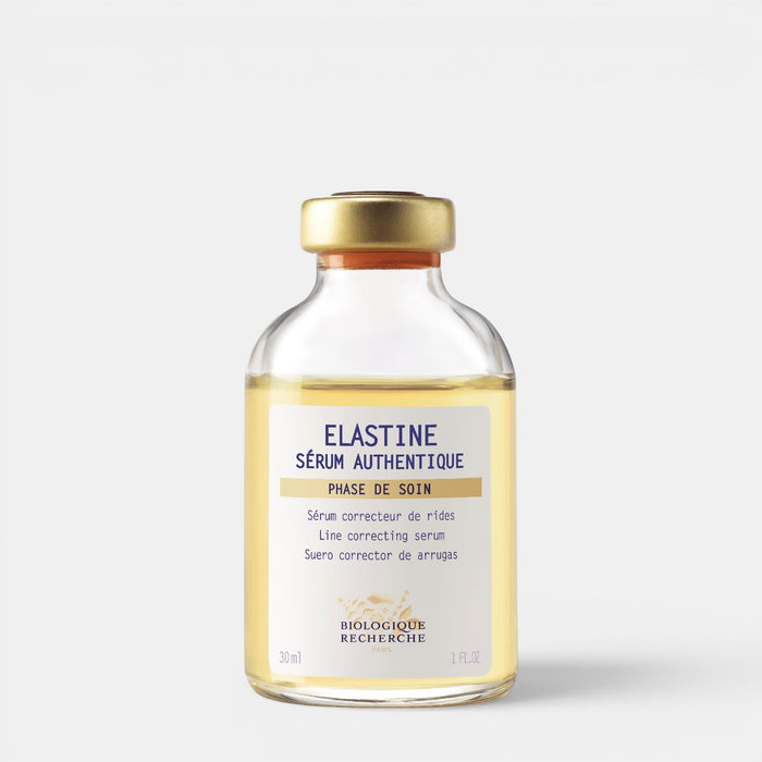 Shop Rescue Spa Biologique Recherche Serum Elastine anti-aging face serum in a clear glass bottle with gold cap