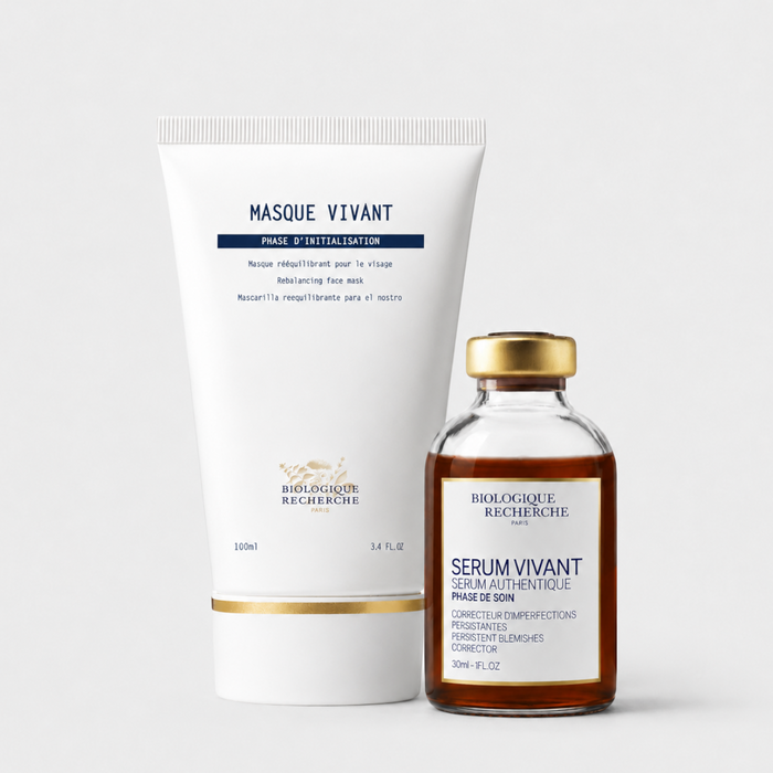 Shop Rescue Spa Biologique Recherche Masque Vivant and Serum Vivant duo for blemish-prone skin in white and amber glass