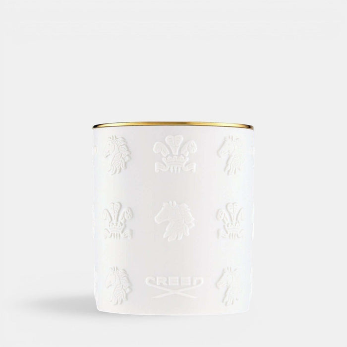 Shop Rescue Spa Silver Mountain Water candle in a white embossed ceramic jar with gold rim detail