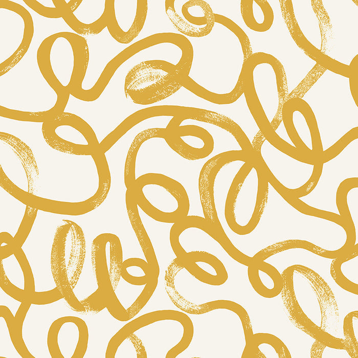 Squiggles Wallpaper - Ochre + White - Discontinuing